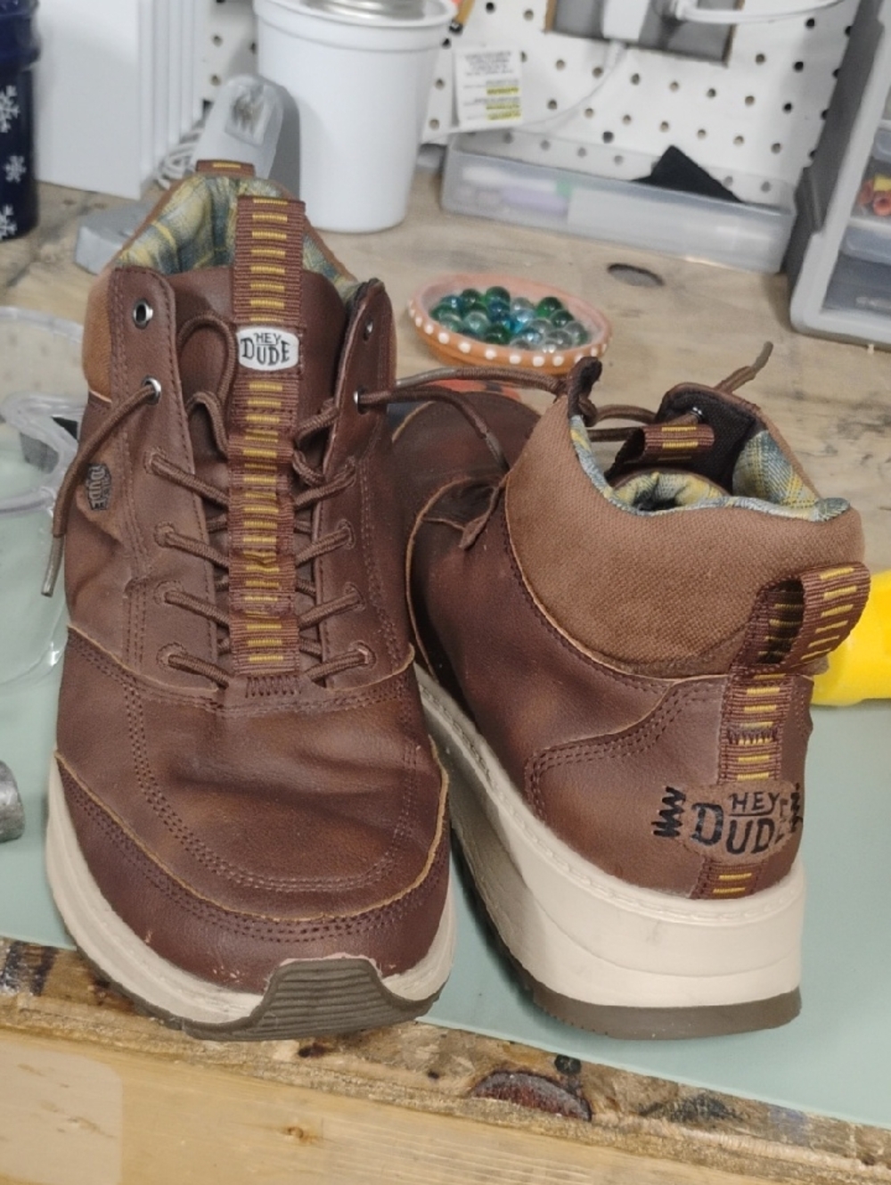 Hey Dude Brown Leather & Canvas Chukka Boots